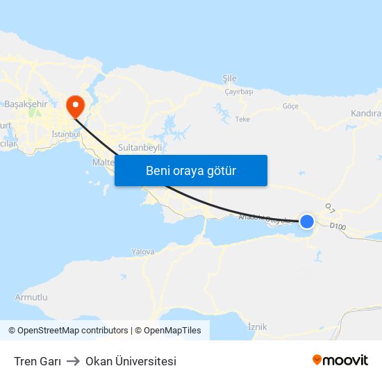 Tren Garı to Okan Üniversitesi map