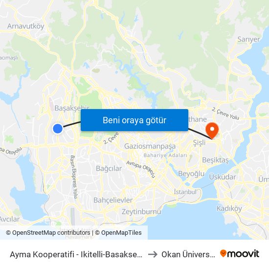 Ayma Kooperatifi - Ikitelli-Basaksehir Yönü to Okan Üniversitesi map