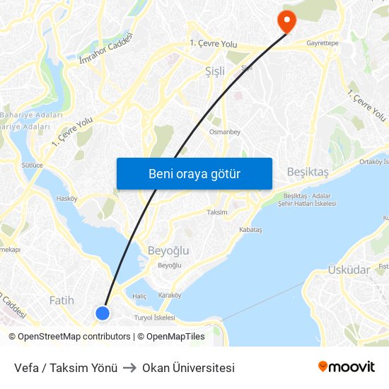 Vefa / Taksim Yönü to Okan Üniversitesi map