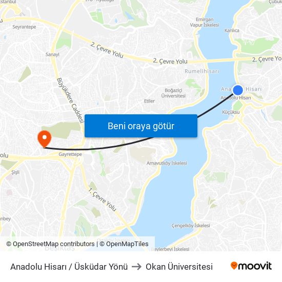 Anadolu Hisarı / Üsküdar Yönü to Okan Üniversitesi map