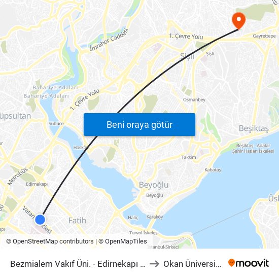 Bezmialem Vakıf Üni. - Edirnekapı Yönü to Okan Üniversitesi map