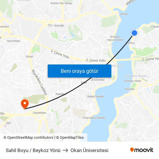 Sahil Boyu / Beykoz Yönü to Okan Üniversitesi map