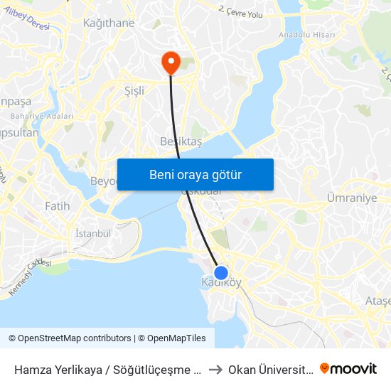 Hamza Yerlikaya / Söğütlüçeşme Yönü to Okan Üniversitesi map