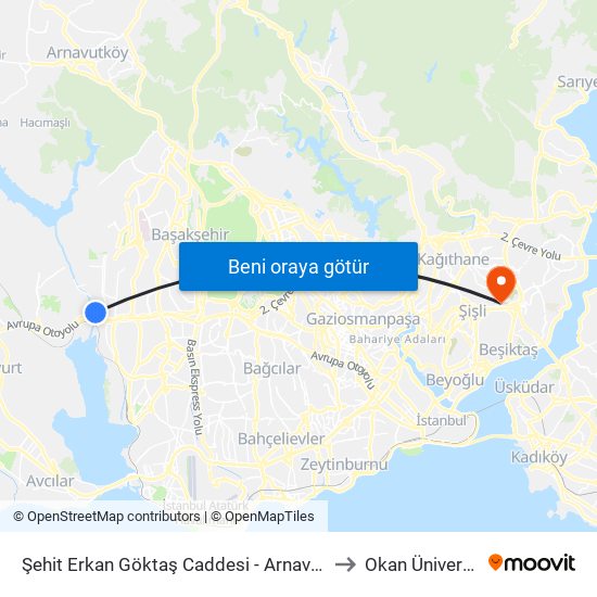 Şehit Erkan Göktaş Caddesi - Arnavutköy Yönü to Okan Üniversitesi map