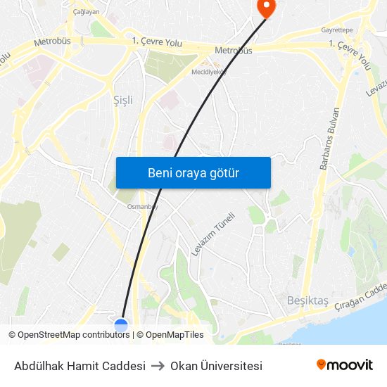 Abdülhak Hamit Caddesi to Okan Üniversitesi map