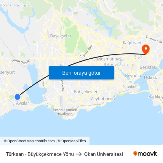 Türksan - Büyükçekmece Yönü to Okan Üniversitesi map