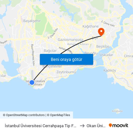 İstanbul Üviversitesi Cerrahpaşa Tip Fakültesi - Sondurak Yönü to Okan Üniversitesi map