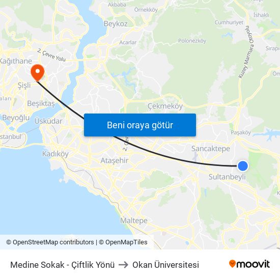 Medine Sokak - Çiftlik Yönü to Okan Üniversitesi map