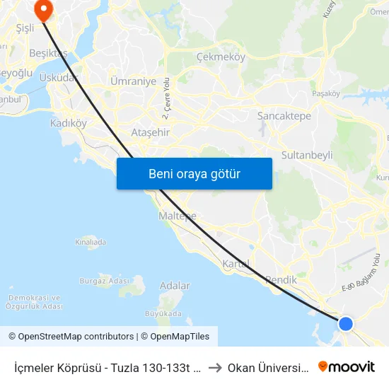İçmeler Köprüsü - Tuzla 130-133t Yönü to Okan Üniversitesi map