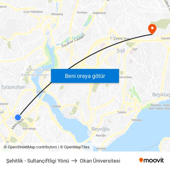 Şehitlik  - Sultançiftligi Yönü to Okan Üniversitesi map