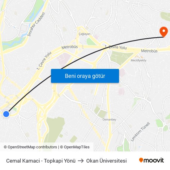 Cemal Kamaci - Topkapi Yönü to Okan Üniversitesi map