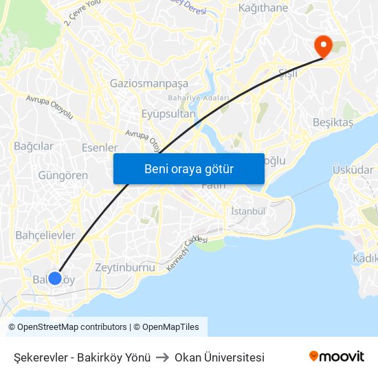 Şekerevler - Bakirköy Yönü to Okan Üniversitesi map