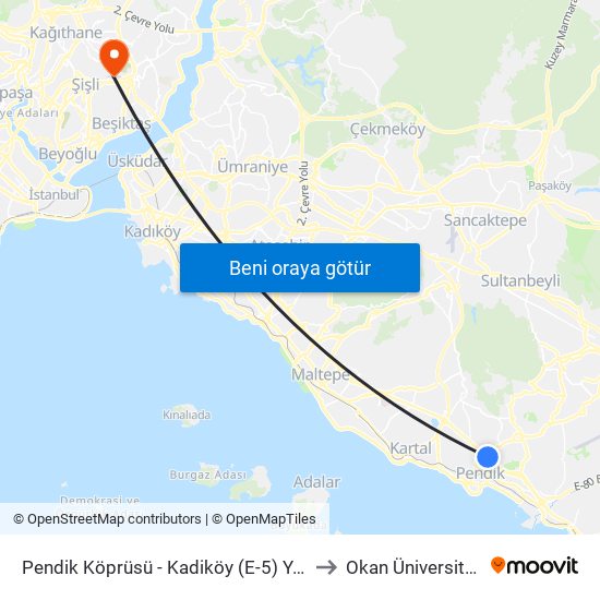 Pendik Köprüsü - Kadiköy (E-5) Yönü to Okan Üniversitesi map