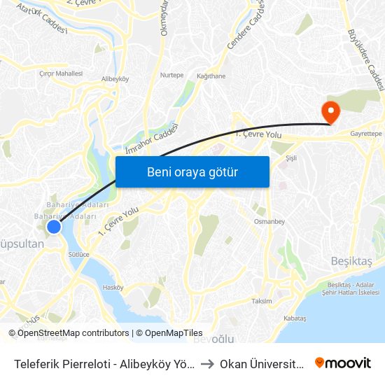 Teleferik Pierreloti  - Alibeyköy Yönü to Okan Üniversitesi map