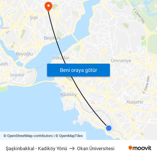 Şaşkinbakkal - Kadiköy Yönü to Okan Üniversitesi map