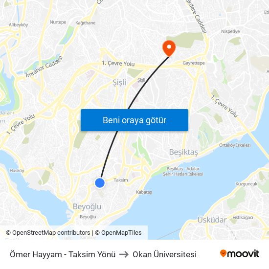 Ömer Hayyam - Taksim Yönü to Okan Üniversitesi map