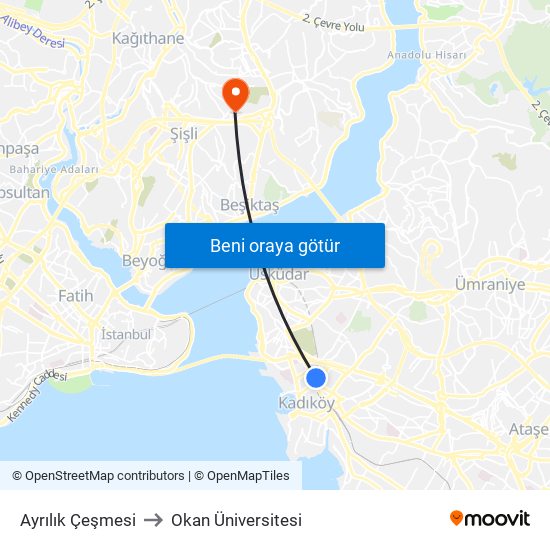 Ayrılık Çeşmesi to Okan Üniversitesi map