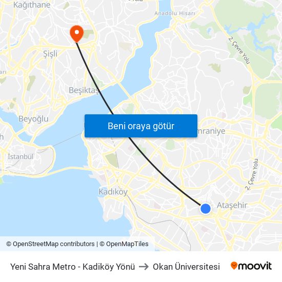 Yeni Sahra Metro - Kadiköy Yönü to Okan Üniversitesi map