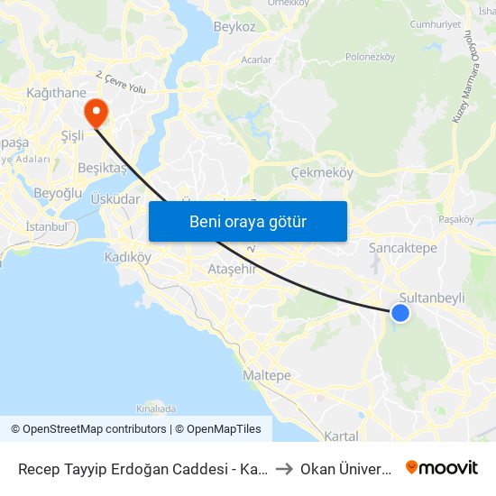 Recep Tayyip Erdoğan Caddesi - Kartal Yönü to Okan Üniversitesi map