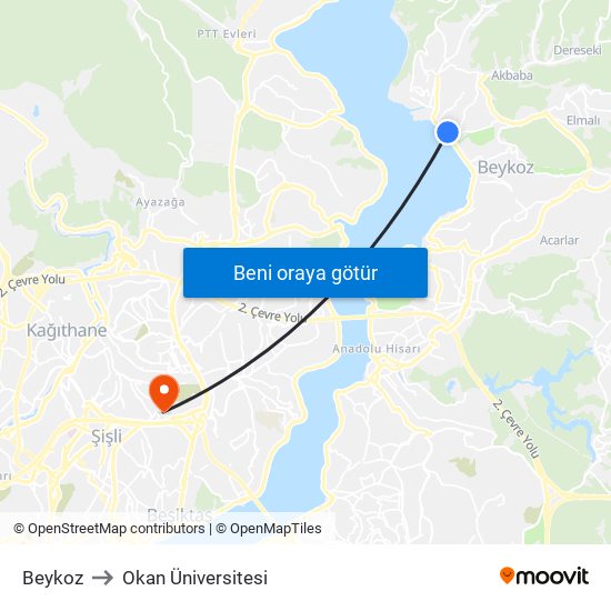 Beykoz to Okan Üniversitesi map