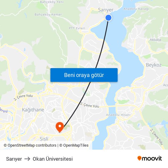 Sarıyer to Okan Üniversitesi map