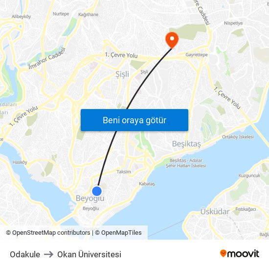 Odakule to Okan Üniversitesi map