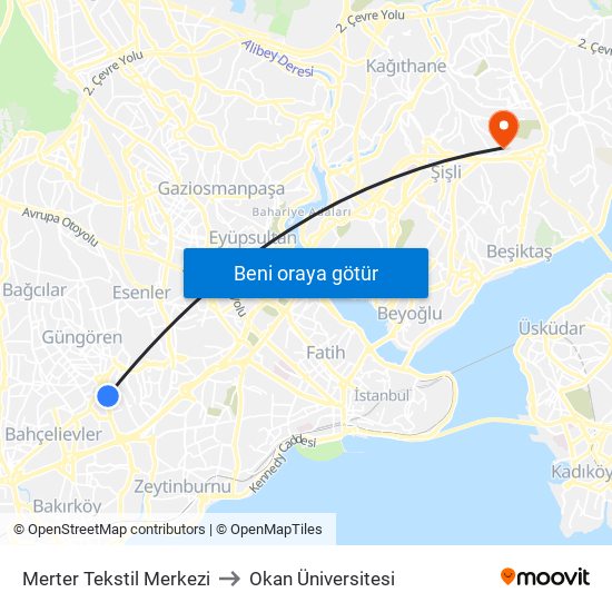 Merter Tekstil Merkezi to Okan Üniversitesi map