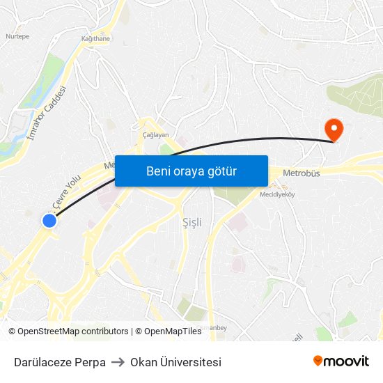 Darülaceze Perpa to Okan Üniversitesi map