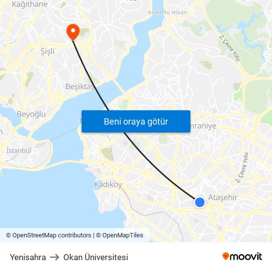 Yenisahra to Okan Üniversitesi map