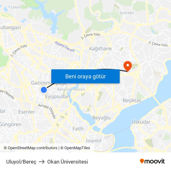 Uluyol/Bereç to Okan Üniversitesi map