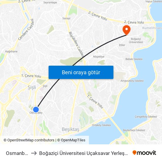 Osmanbey to Boğaziçi Üniversitesi Uçaksavar Yerleşkesi map