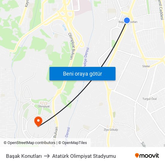 Başak Konutları to Atatürk Olimpiyat Stadyumu map