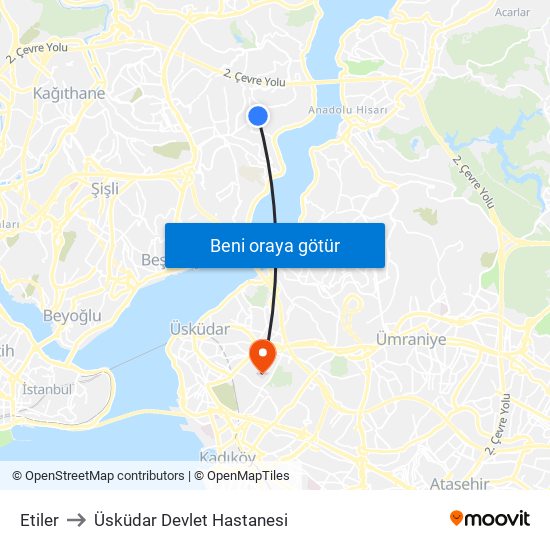 Etiler to Üsküdar Devlet Hastanesi map