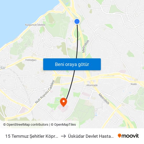 15 Temmuz Şehitler Köprüsü to Üsküdar Devlet Hastanesi map