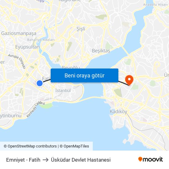 Emniyet - Fatih to Üsküdar Devlet Hastanesi map