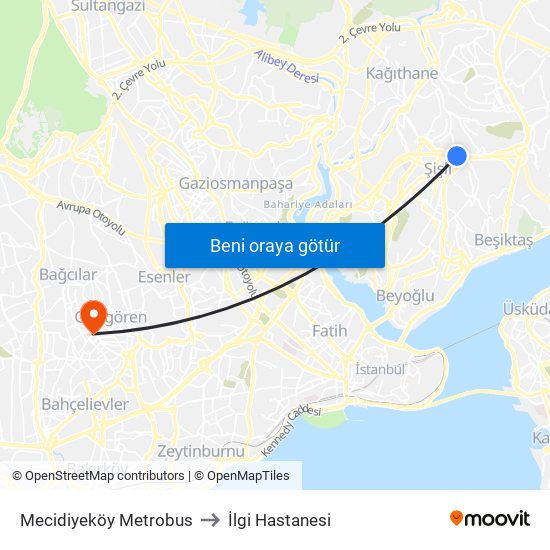 Mecidiyeköy Metrobus to İlgi Hastanesi map
