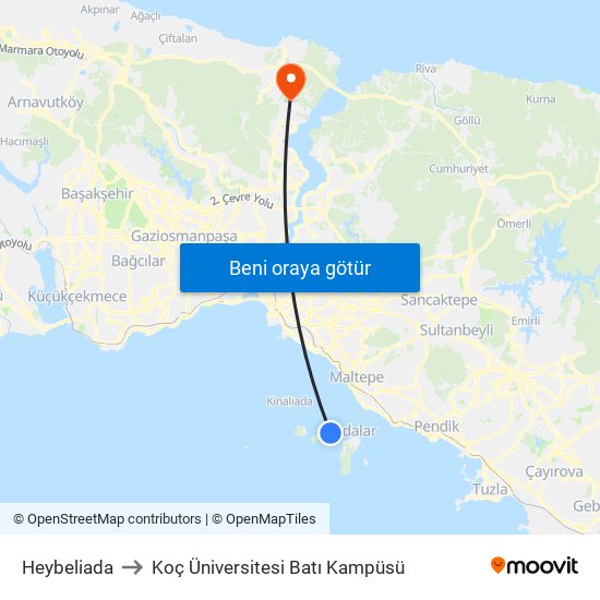 Heybeliada to Koç Üniversitesi Batı Kampüsü map