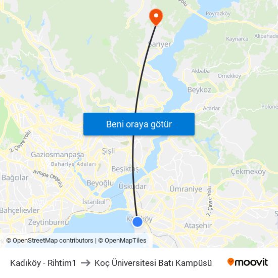 Kadıköy - Rihtim1 to Koç Üniversitesi Batı Kampüsü map