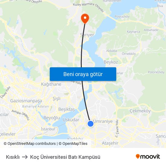 Kısıklı to Koç Üniversitesi Batı Kampüsü map