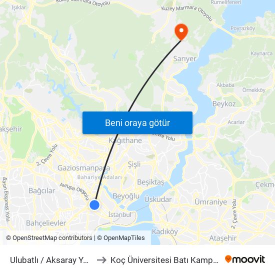 Ulubatlı / Aksaray Yönü to Koç Üniversitesi Batı Kampüsü map