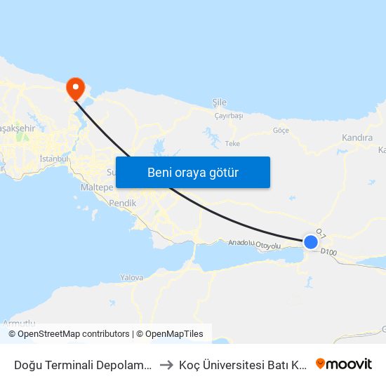 Doğu Terminali Depolama Alanı 1 to Koç Üniversitesi Batı Kampüsü map