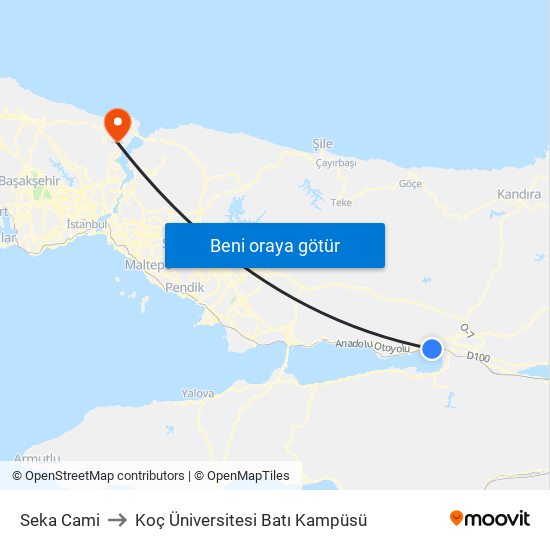 Seka Cami to Koç Üniversitesi Batı Kampüsü map