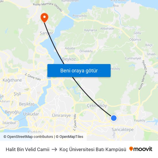 Halit Bin Velid Camii to Koç Üniversitesi Batı Kampüsü map