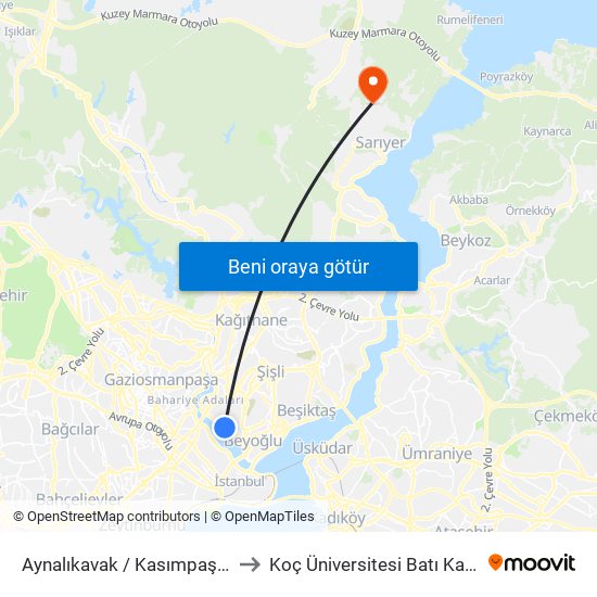 Aynalıkavak / Kasımpaşa Yönü to Koç Üniversitesi Batı Kampüsü map