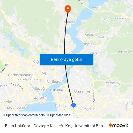 Bilim Üsküdar - Göztepe Köprüsü Yönü to Koç Üniversitesi Batı Kampüsü map