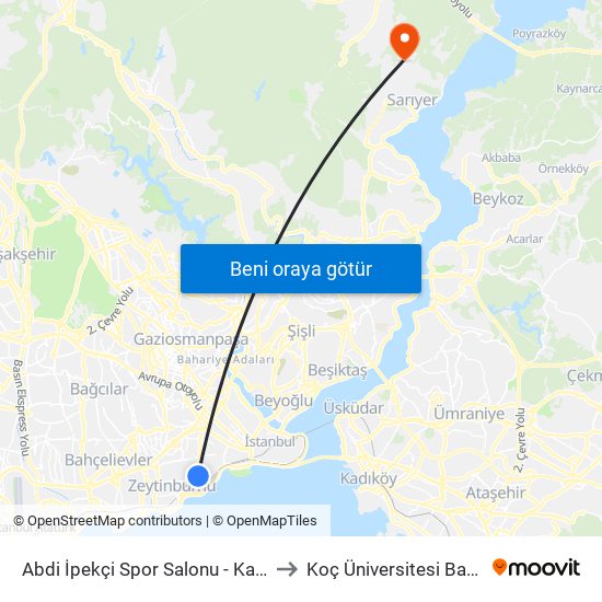 Abdi İpekçi Spor Salonu - Kazlıçeşme Yönü to Koç Üniversitesi Batı Kampüsü map