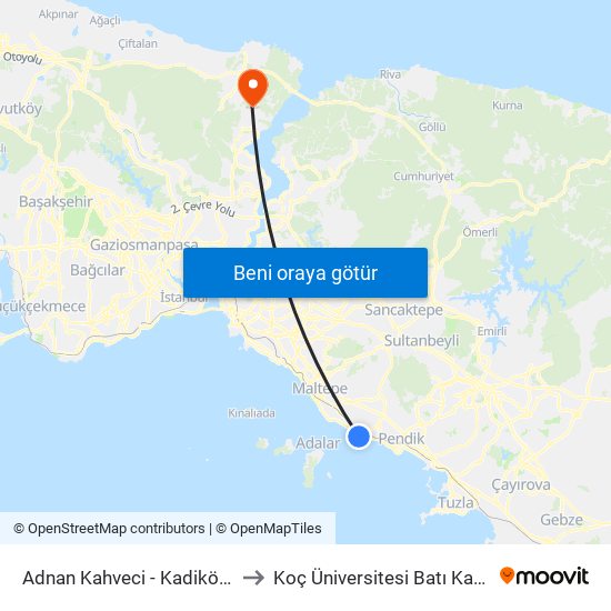 Adnan Kahveci - Kadiköy Yönü to Koç Üniversitesi Batı Kampüsü map