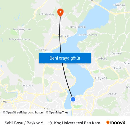 Sahil Boyu / Beykoz Yönü to Koç Üniversitesi Batı Kampüsü map