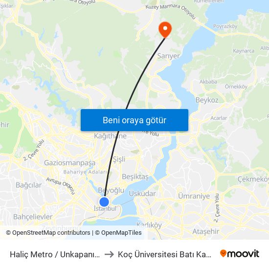 Haliç Metro / Unkapanı Yönü to Koç Üniversitesi Batı Kampüsü map