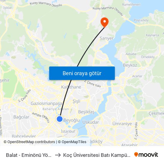 Balat - Eminönü Yönü to Koç Üniversitesi Batı Kampüsü map